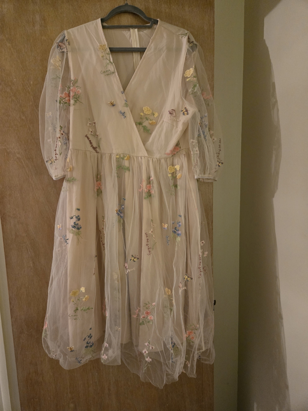 Floral Embroidered Cream Tulle Dress